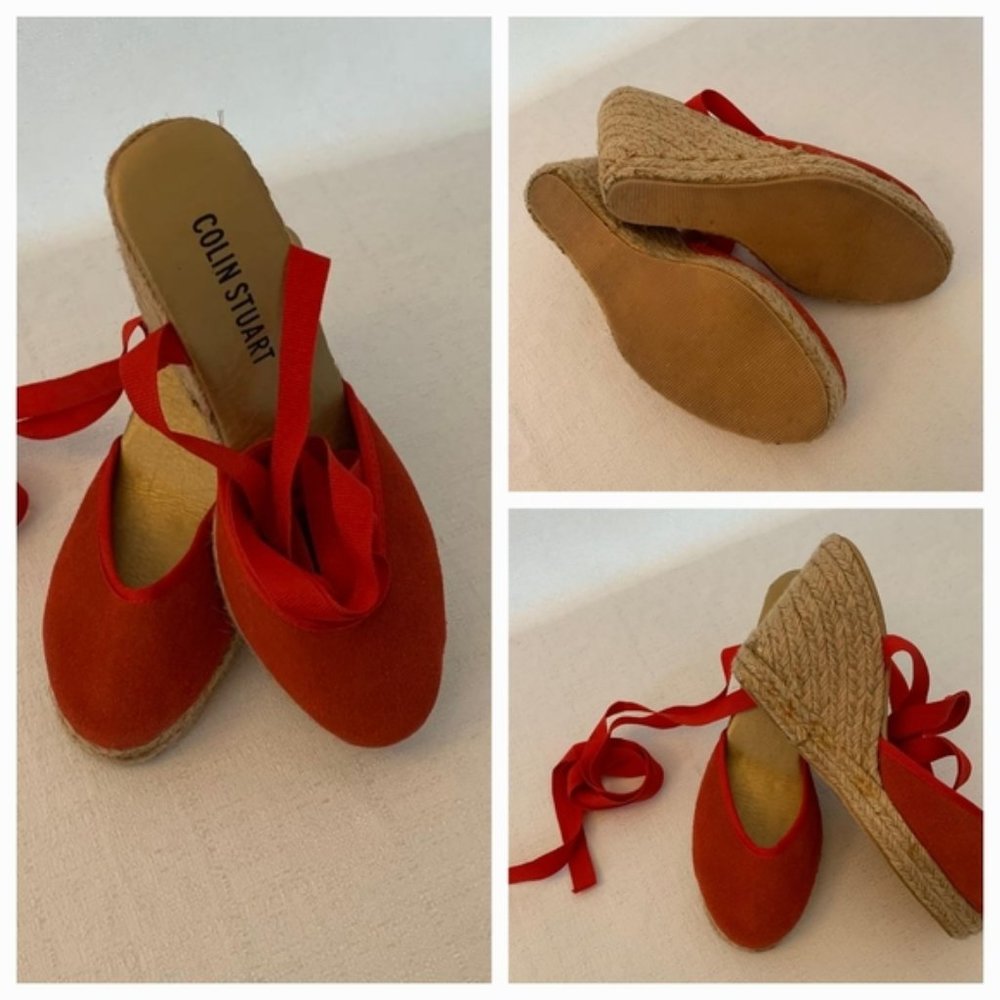 EUC Sz 7 Colin Steward Lace Up Ballerina Wedge Godess Sandles